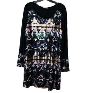 Mon Ami Sequin Black Longsleeve Shift Event Mini Dress. Eras Tour Sz Large